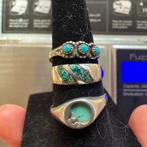 Sterling Silver Turquoise Ring Lot of 3 - Native American Vintage